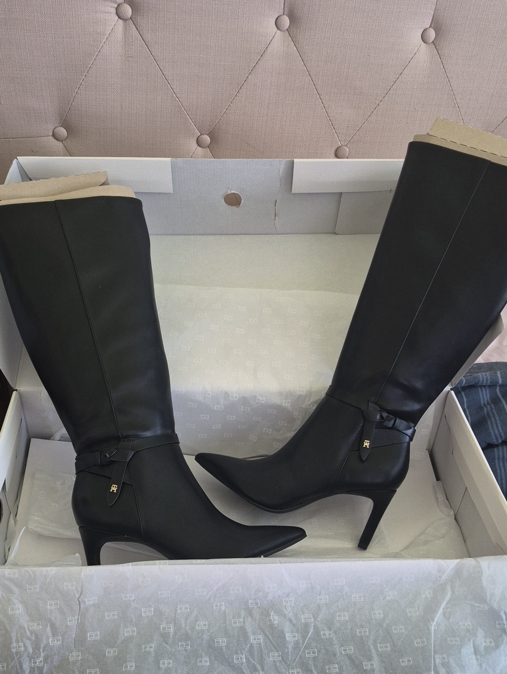 Tommy Hilfiger Black Pointed-Toe Knee-High Stiletto Boots